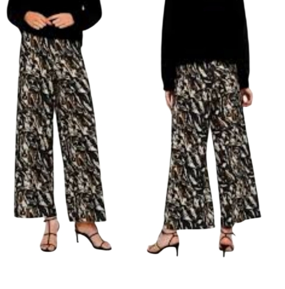 Pants - Zara Stylish Women's Wide Leg Camo Patterned Palazzo Pants Small High Waisted